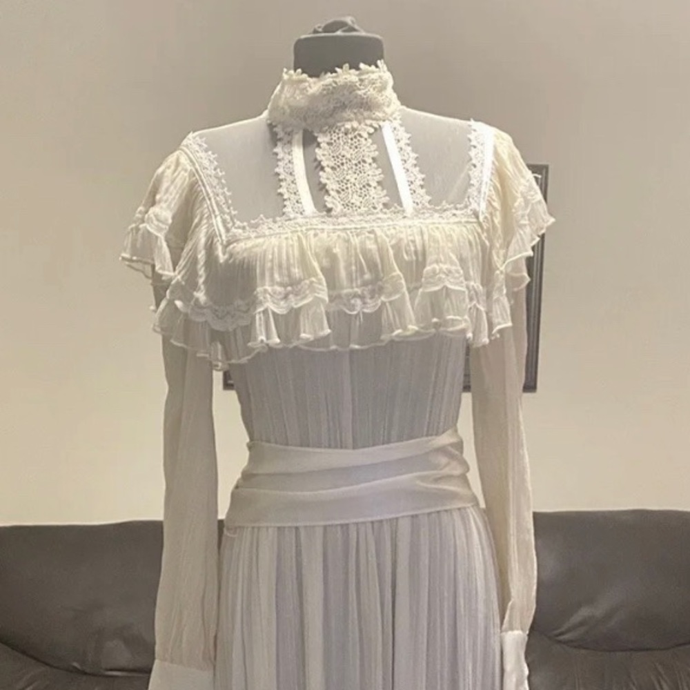 Rare Vintage 70's Gunne Sax Prairie White Wedding Lace Full Maxi Dress